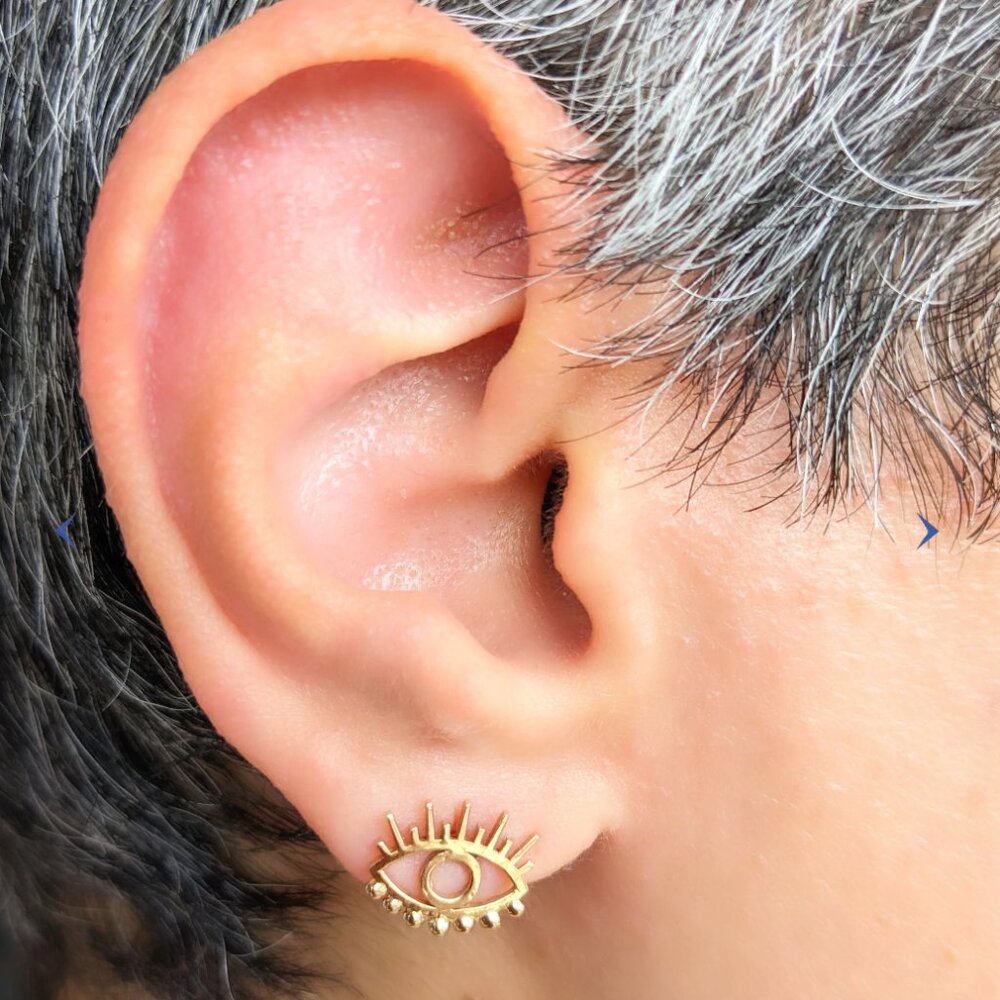 18k  Yellow Gold Evil Eye Earrings